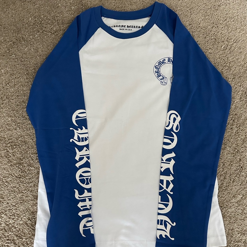 Blue & White Long Sleeve Shirt Chrome Heart